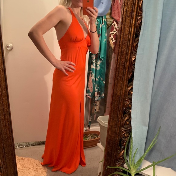 Vintage 70s Halter Plunge Maxi Dress Leg Slit S - Picture 5 of 15